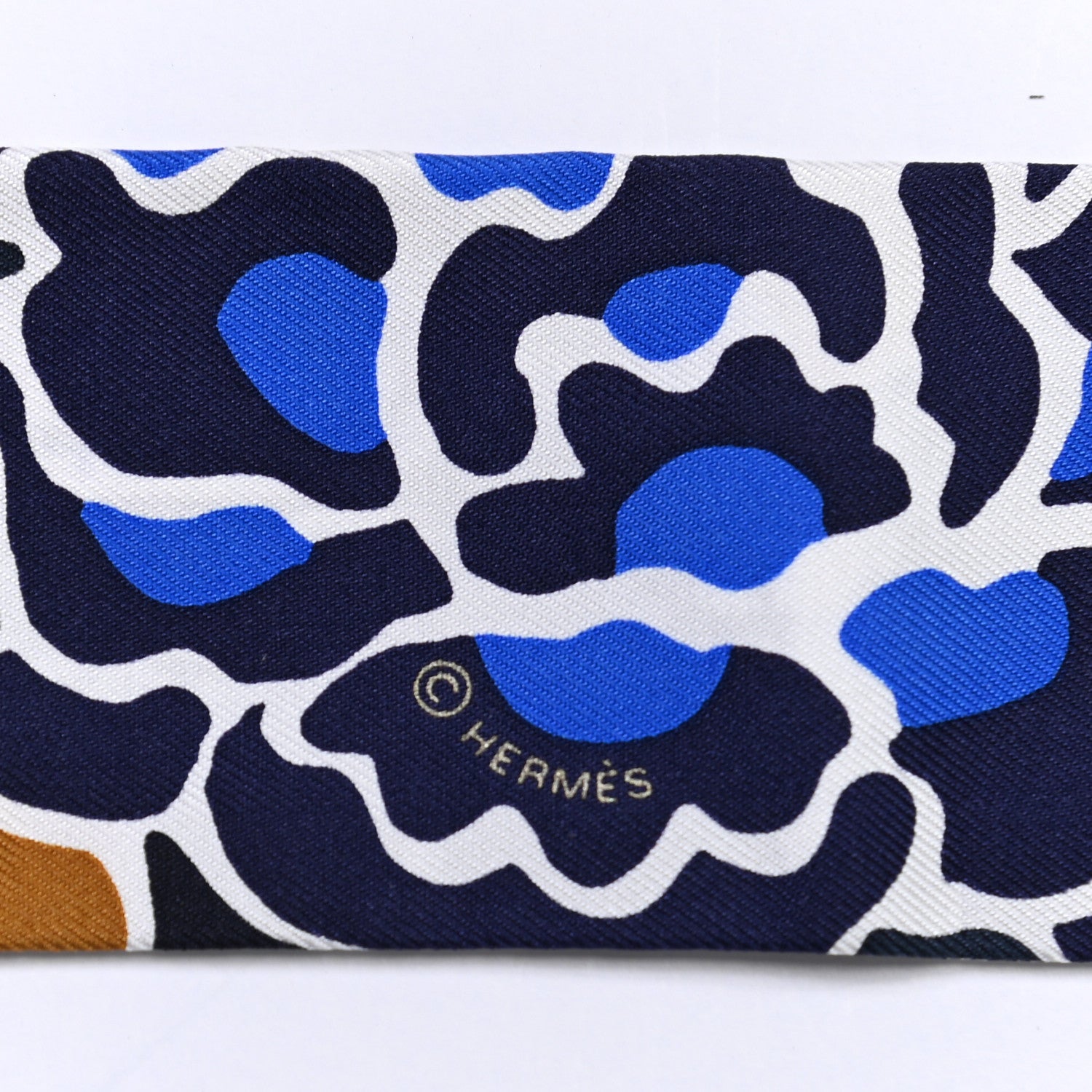 Hermes Silk Bingata Twilly Marine Tabac White 3 of 4