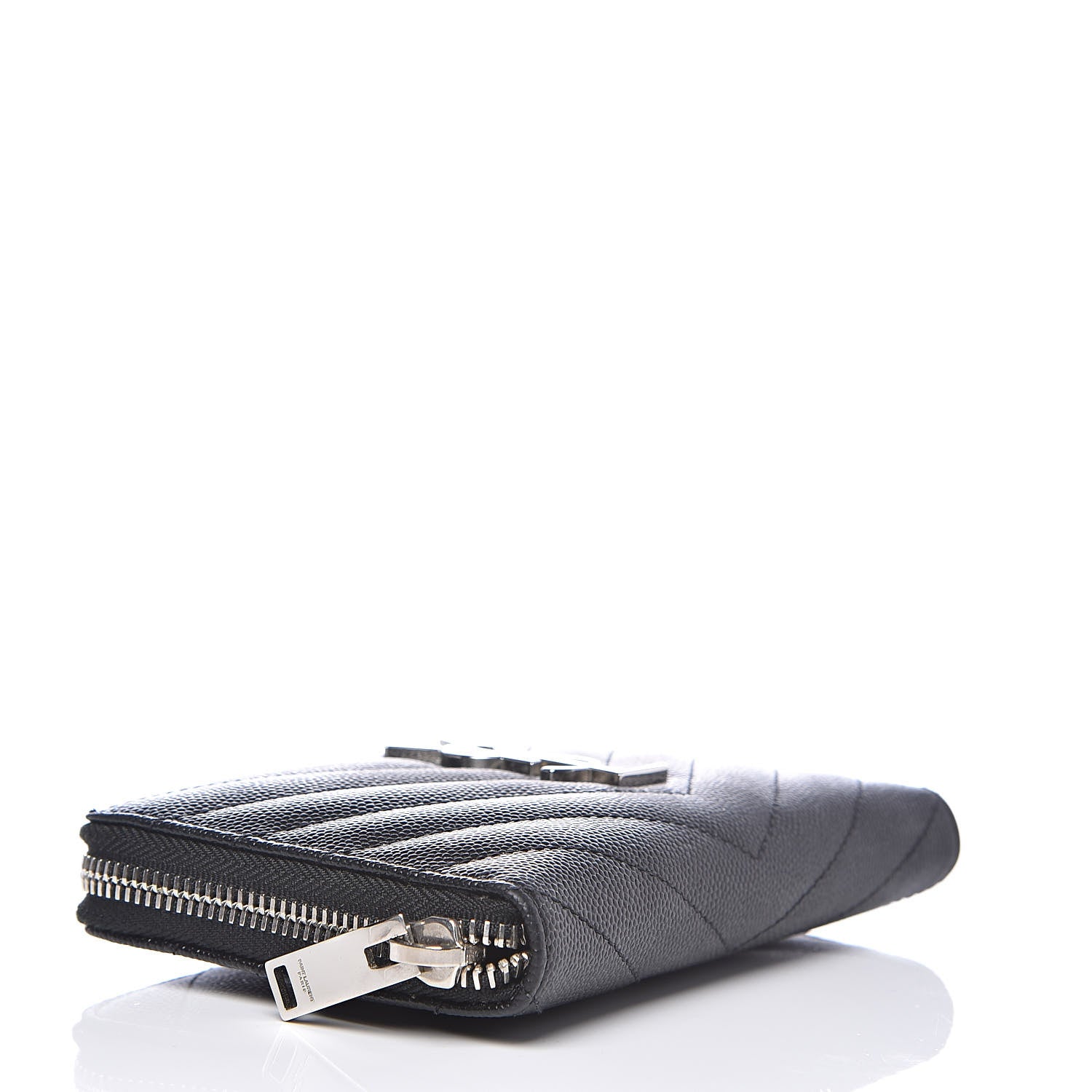 Saint Laurent Grain De Poudre Matelasse Chevron Monogram Zip Around Wallet Black 4 of 9