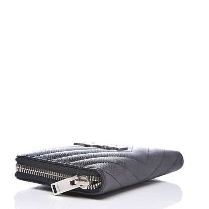 Saint Laurent Grain De Poudre Matelasse Chevron Monogram Zip Around Wallet Black 4 of 9
