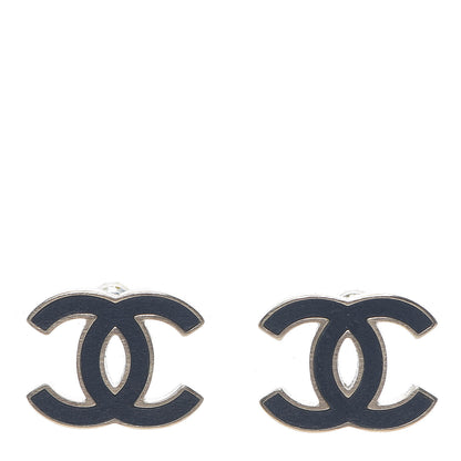 Chanel Enamel CC Stud Earrings Black Silver 1 of 6