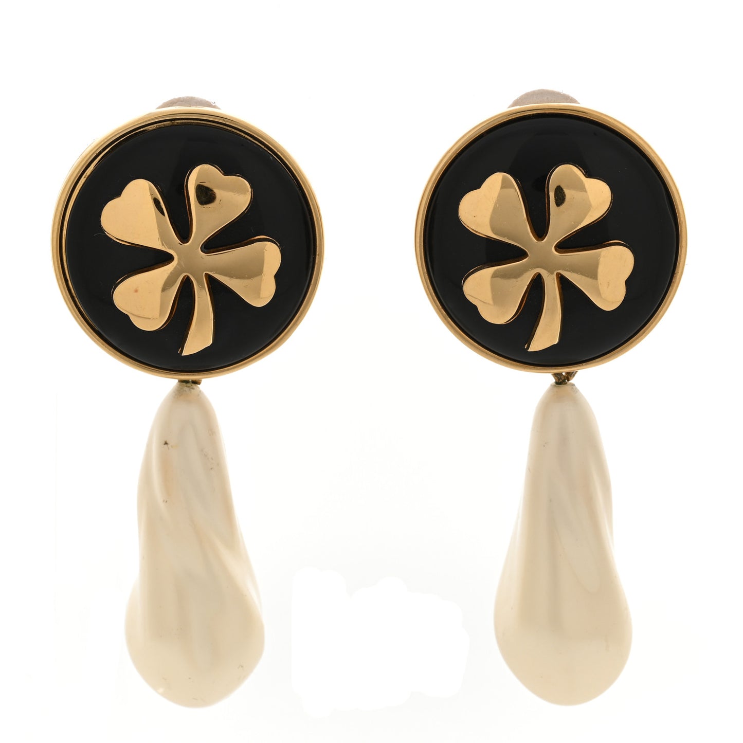 Pearl Resin CC Clover Clip On Earrings Gold
