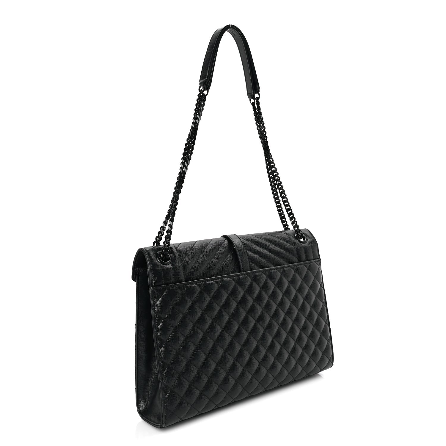Saint Laurent Grain De Poudre Textured Mixed Matelasse Large Triquilt Monogram Monochrome Satchel Black 2 of 7