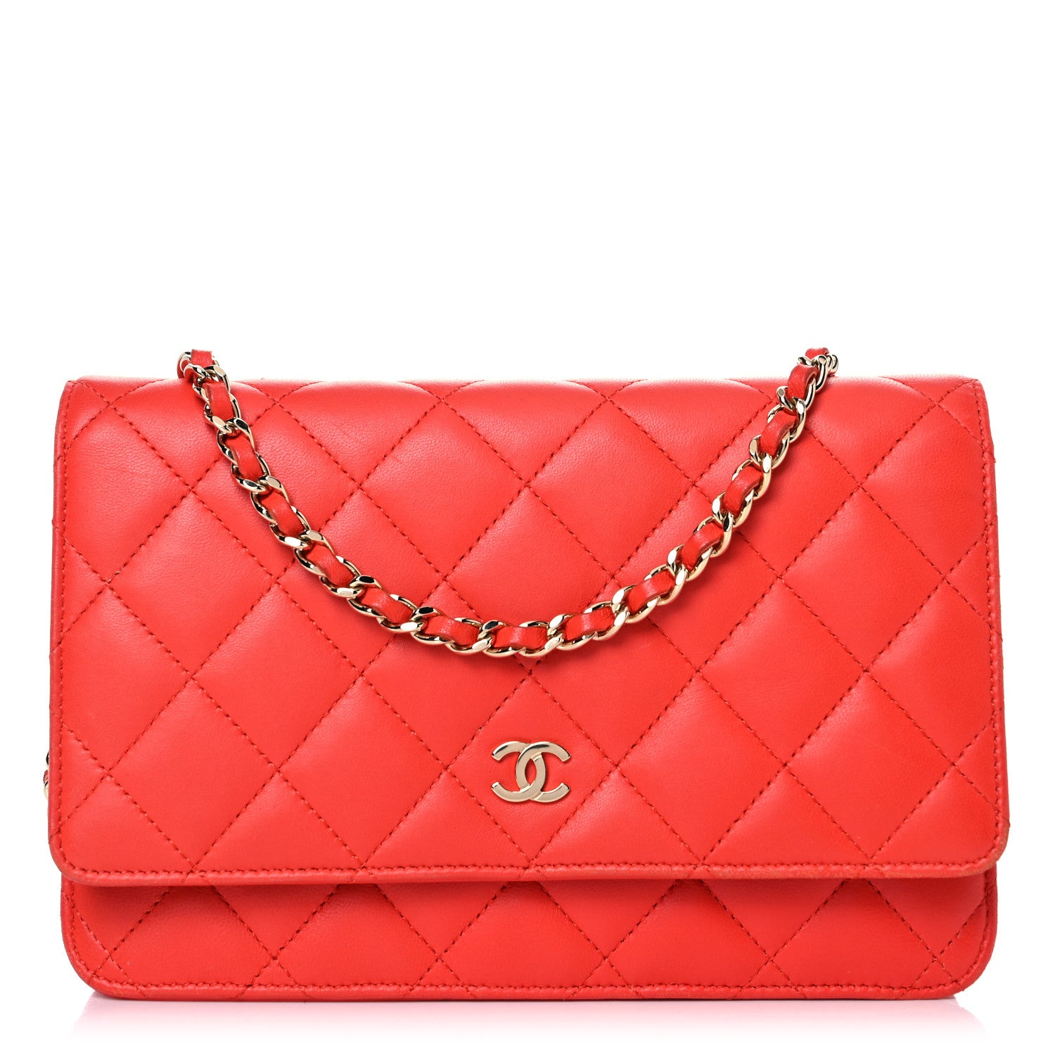 Chanel Lambskin Quilted Wallet On Chain WOC Red 1 of 21