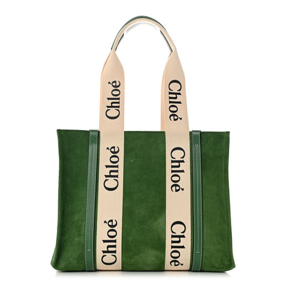 Chloe Suede Calfskin Medium Woody Tote Bright Green 1 of 9