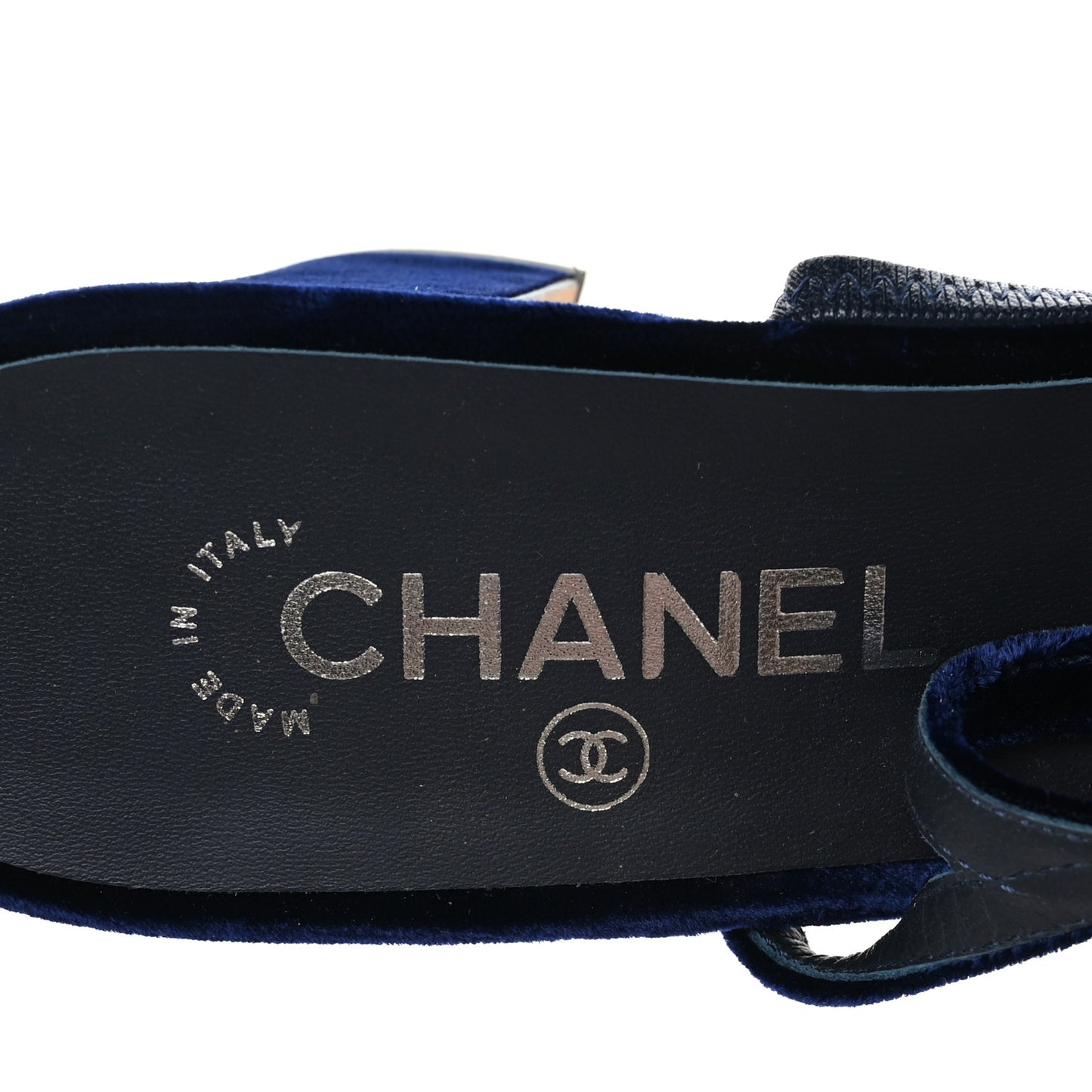 Velvet Grosgrain Cap Toe CC Slingback Pumps 40.5 Blue Black