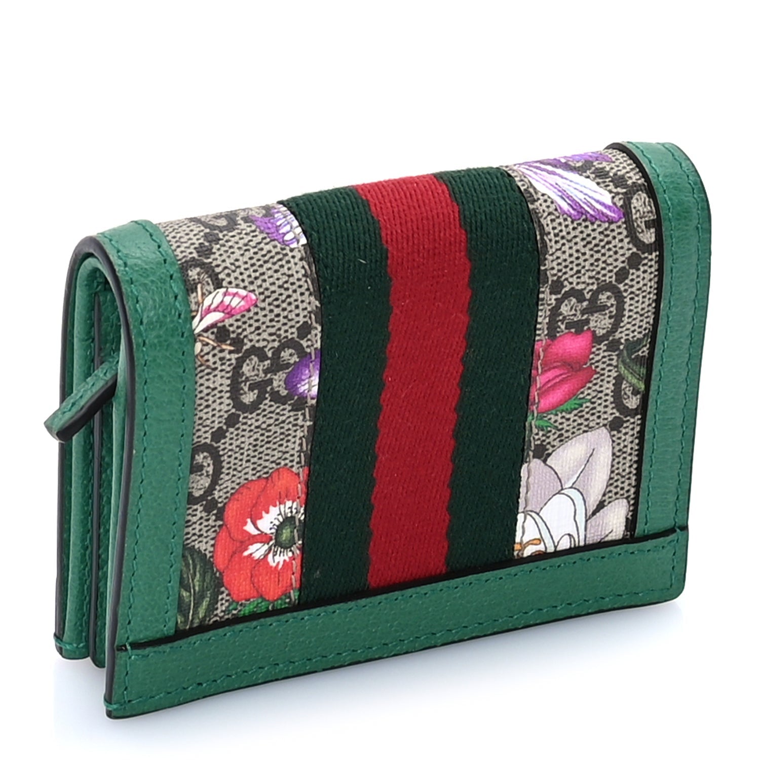 Gucci GG Supreme Monogram Flora Web Ophidia Card Case Green 4 of 7