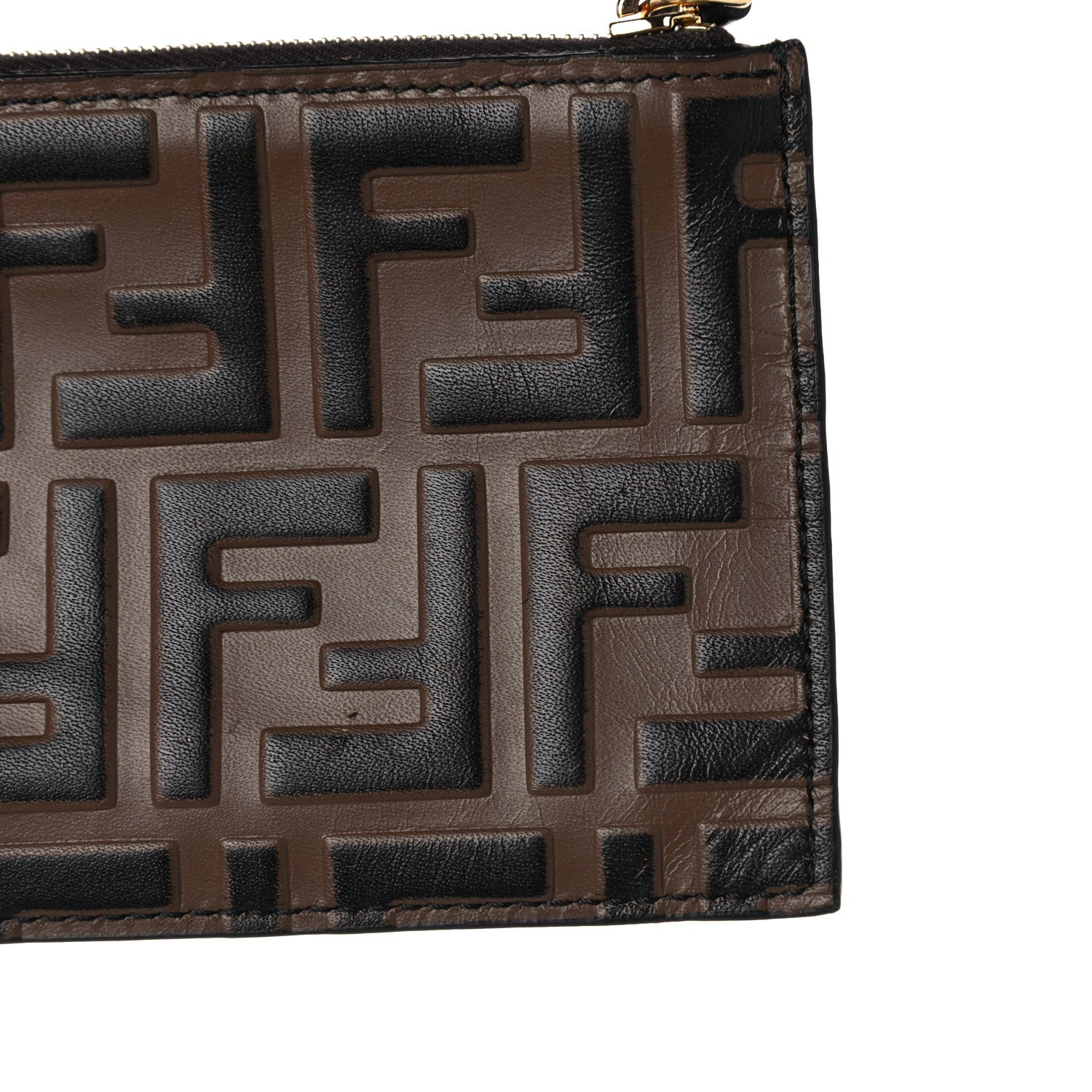 Fendi Calfskin FF 1974 Embossed Zip Pouch Maya Black 7 of 8