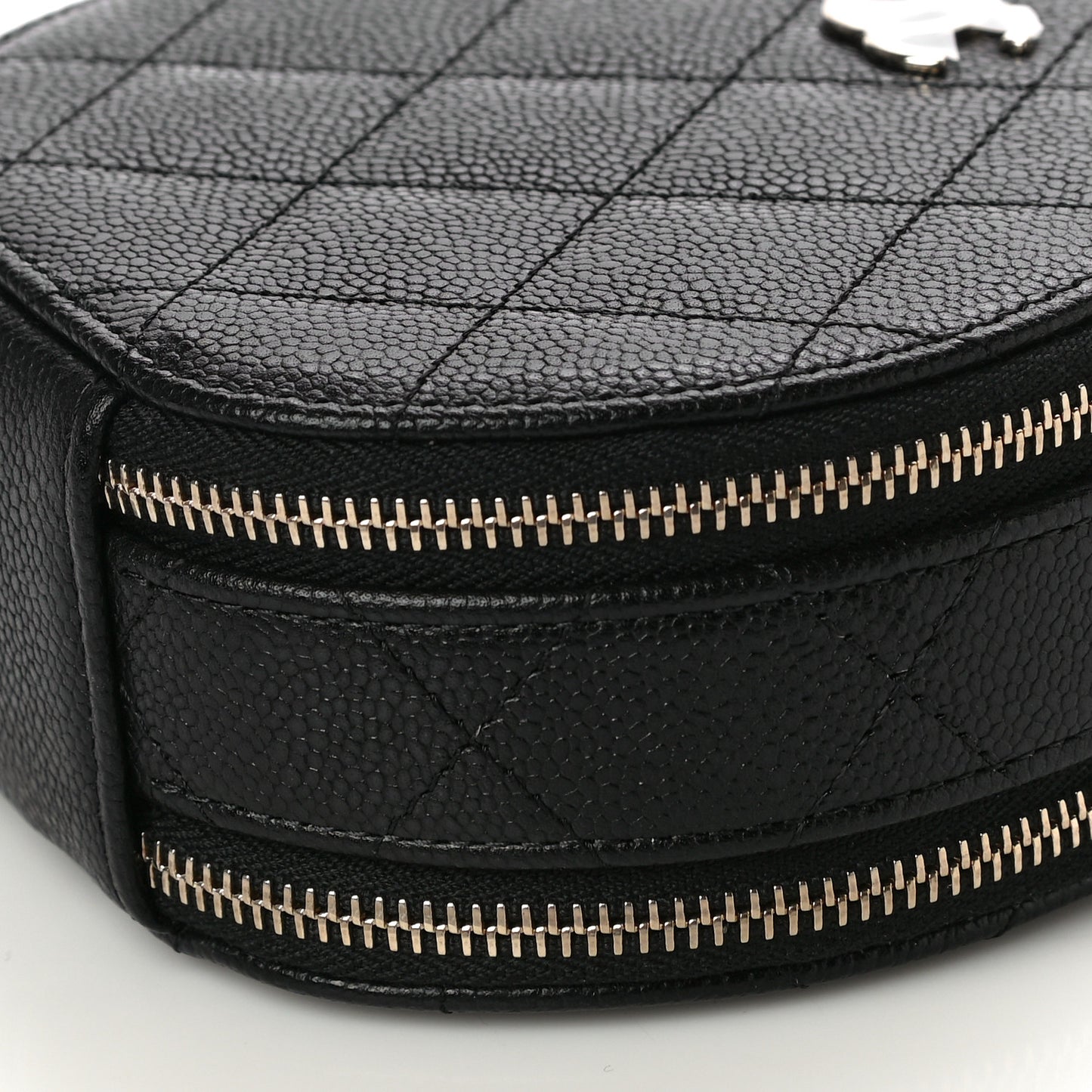 Caviar Quilted Round Handle With Care Vanity With Chain Black