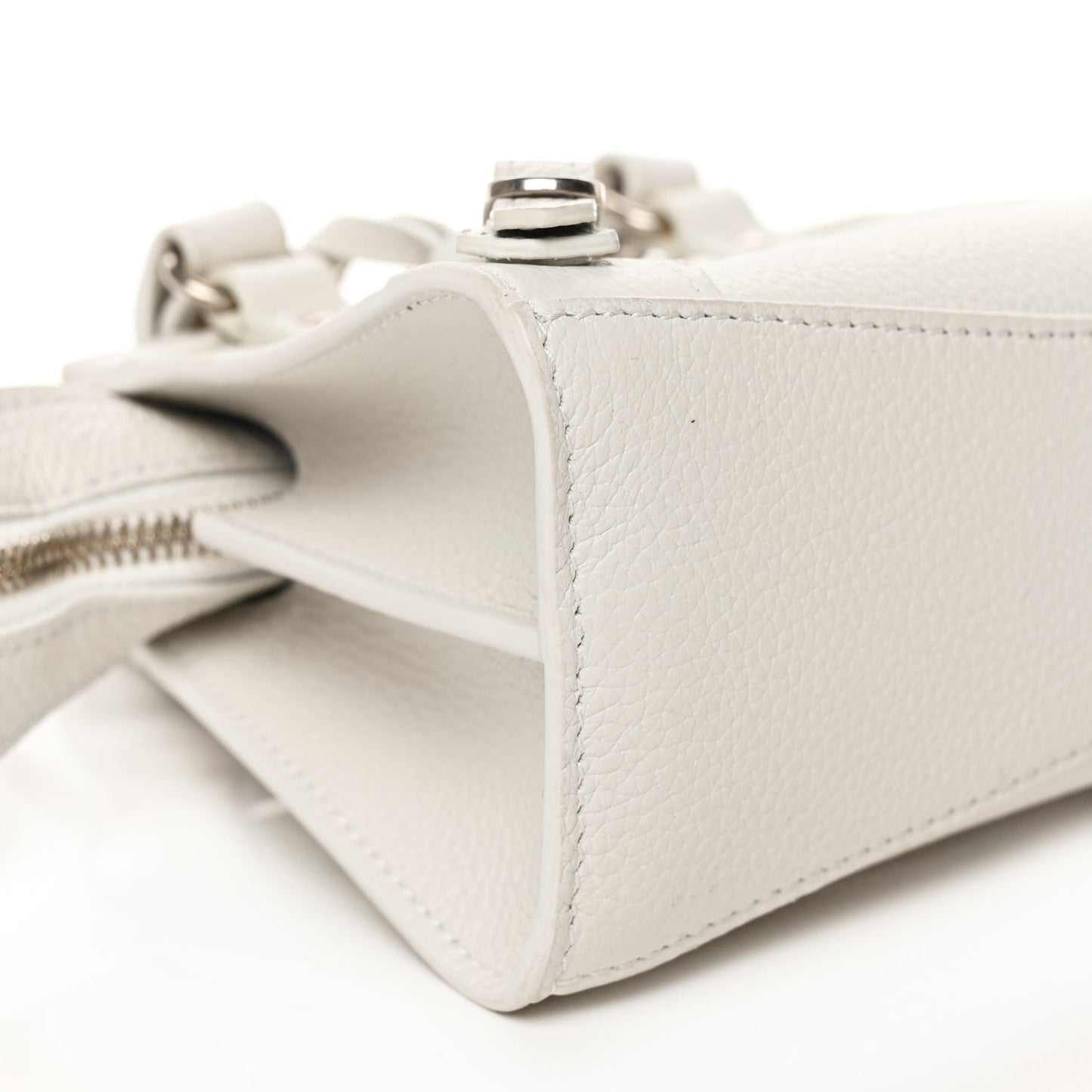 Grained Calfskin Neo Classic Silver Hardware Nano City Crossbody White