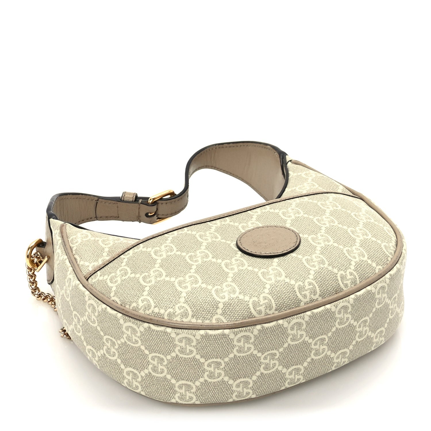 Gucci GG Supreme Monogram Textured Dollar Calfskin Mini Retro Interlocking G Half Moon Bag Beige Mystic White Oatmeal 3 of 8