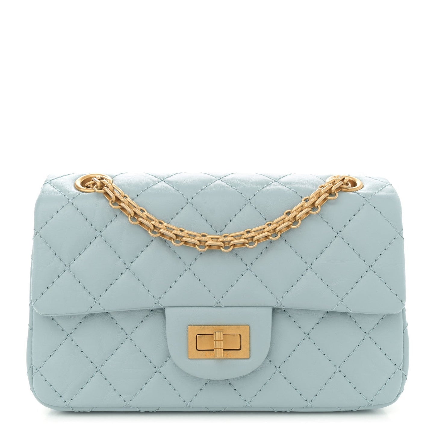 Aged Calfskin Quilted 2.55 Reissue Mini Flap Light Blue