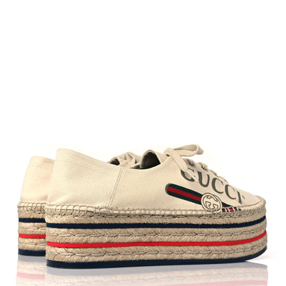 Gucci Canvas Logo Lace-Up Platform Espadrilles 41 Greggio Grege 4 of 8