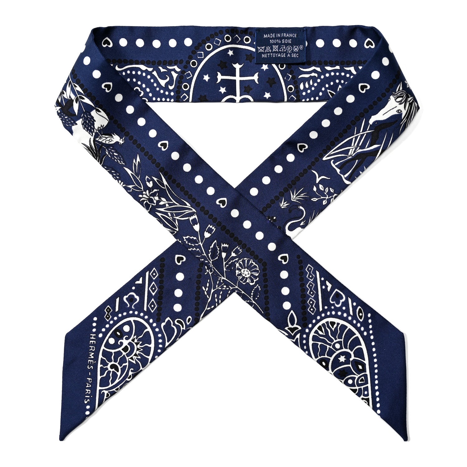 Hermes Silk Peuple Du Vent Bandana Twilly Marine White Black 1 of 4