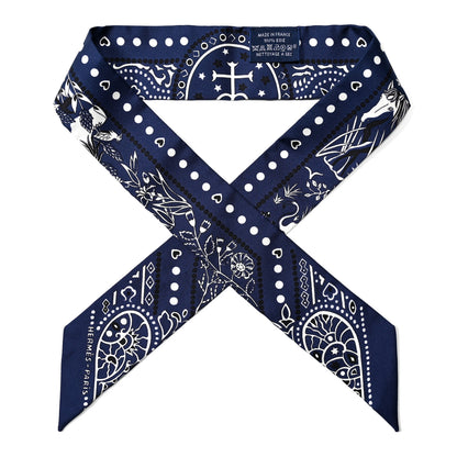Hermes Silk Peuple Du Vent Bandana Twilly Marine White Black 1 of 4
