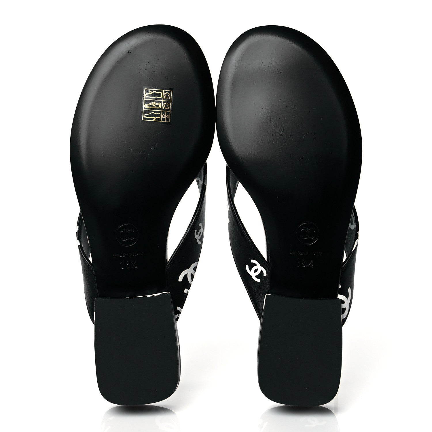 Chanel Lambskin Printed CC Thong Sandals 38.5 Black White 5 of 9