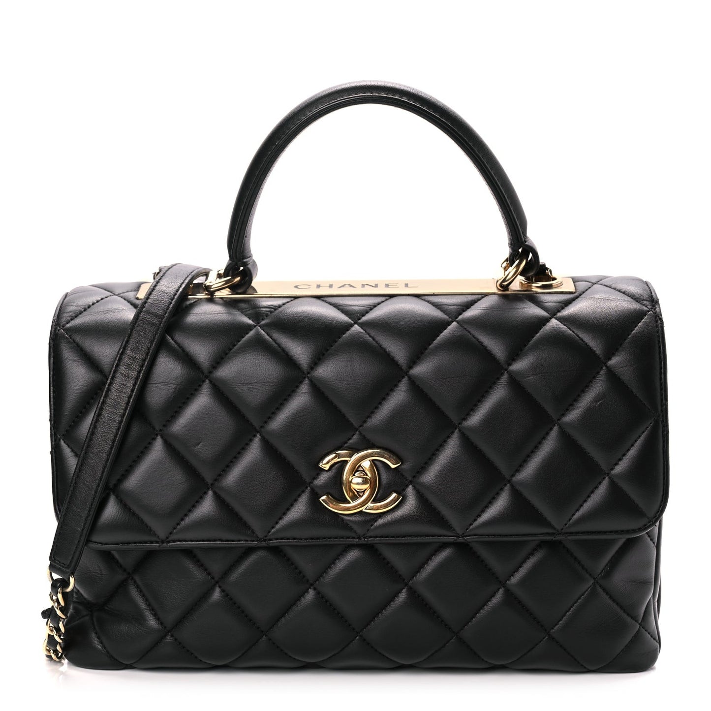 Lambskin Quilted Medium Trendy CC Flap Dual Handle Bag Black