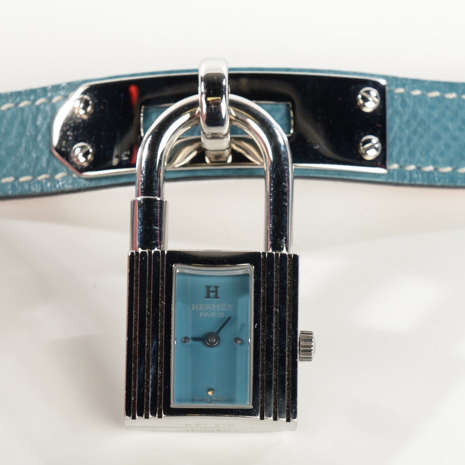 Hermes Stainless Steel Courchevel 20mm Kelly Cadena Quartz Watch Blue Jean 8 of 12