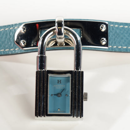 Hermes Stainless Steel Courchevel 20mm Kelly Cadena Quartz Watch Blue Jean 8 of 12