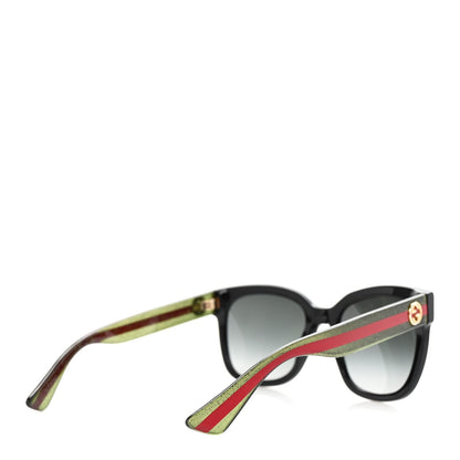 Gucci Acetate Square Frame Web Glitter Sunglasses GG0034S Black Green 4 of 7