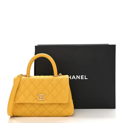 Chanel Caviar Quilted Mini Coco Handle Flap Yellow 21 of 22