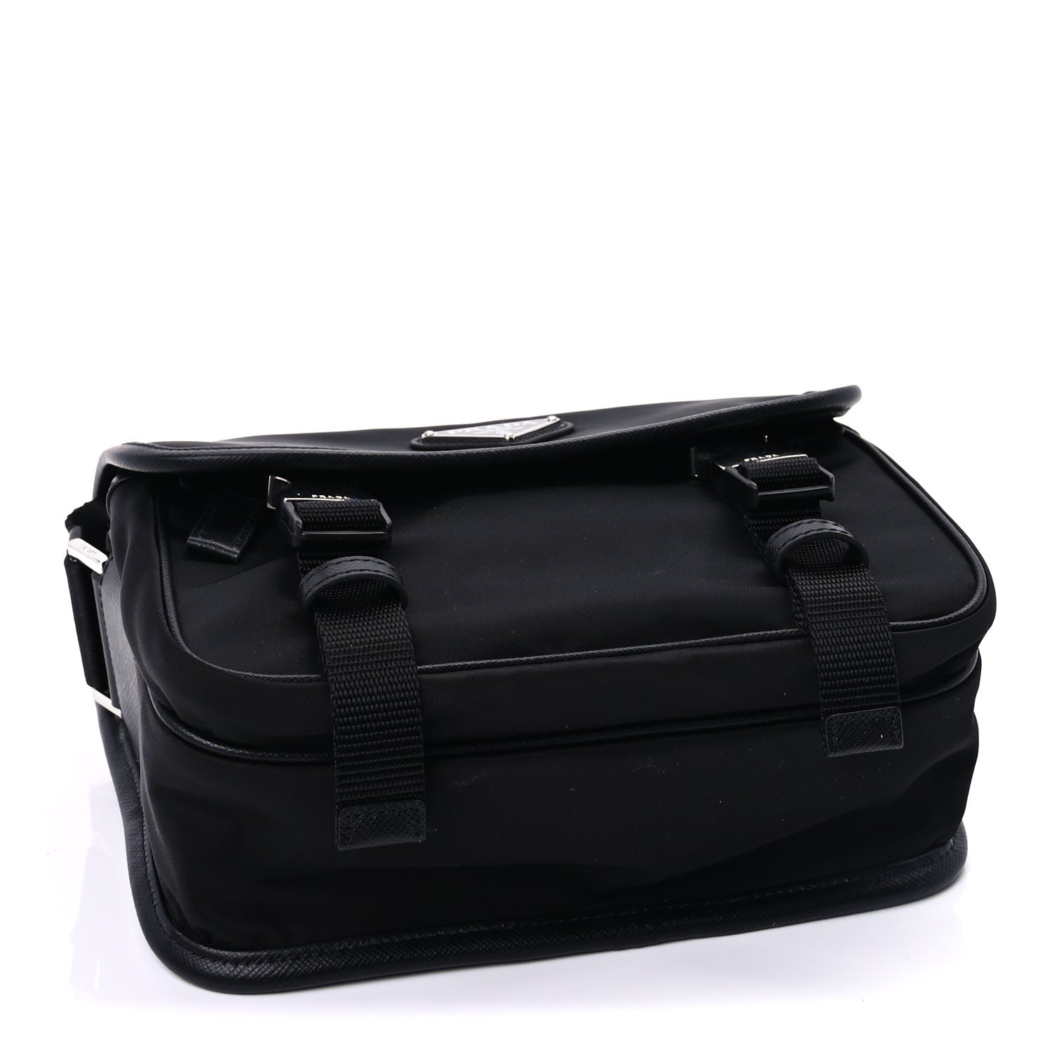 Prada Re-Nylon Saffiano Pocket Double Snap Buckle Shoulder Bag Black 4 of 6
