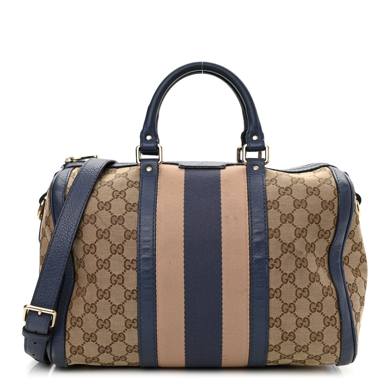 Gucci Monogram Vintage Web Medium Boston Blue 1 of 16