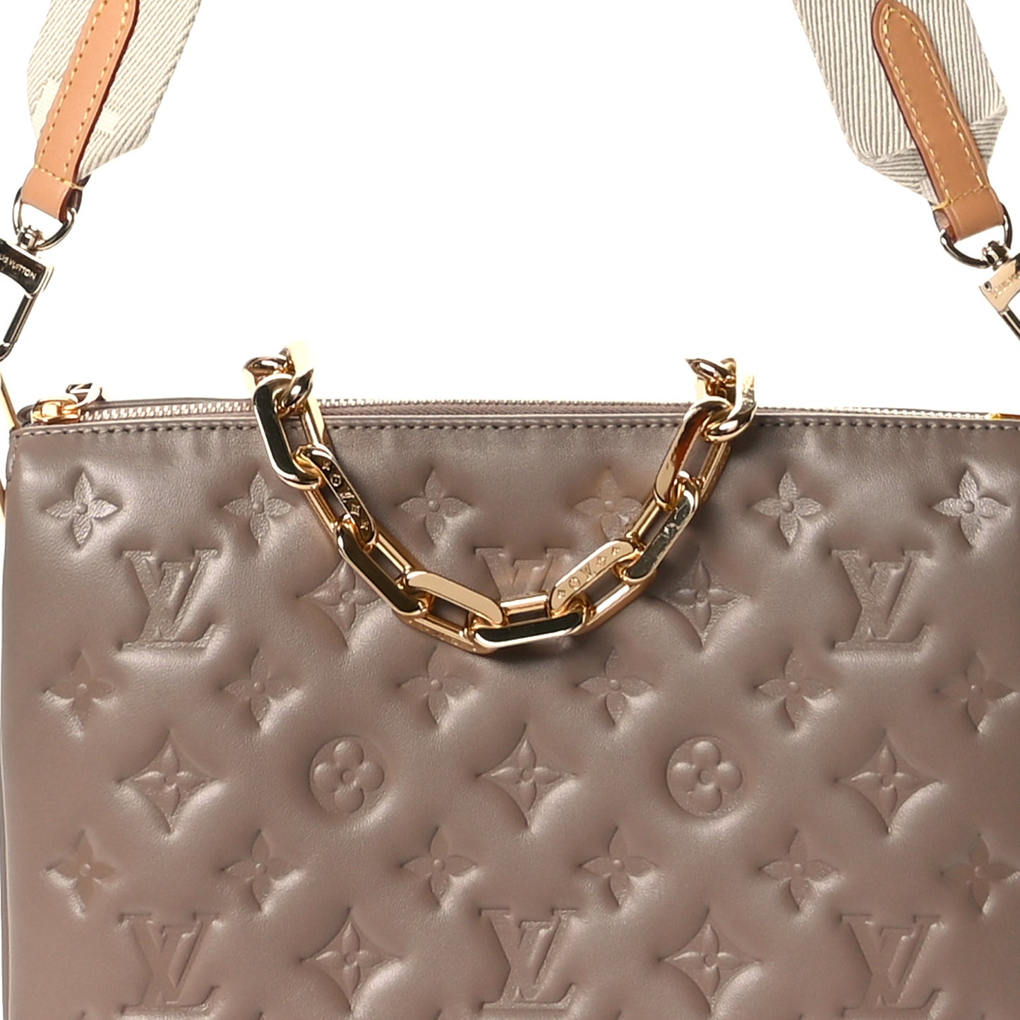 Lambskin Embossed Monogram Coussin PM Taupe