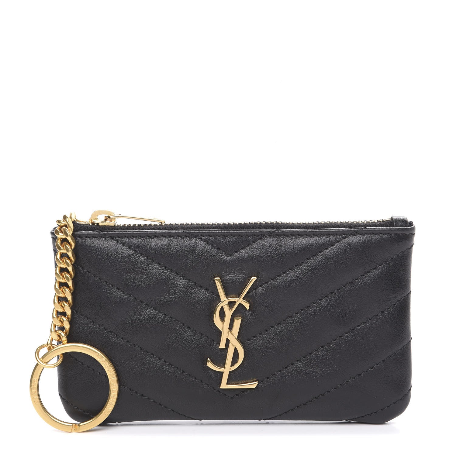 Saint Laurent Calfskin Matelasse Monogram Key Pouch Black 1 of 6