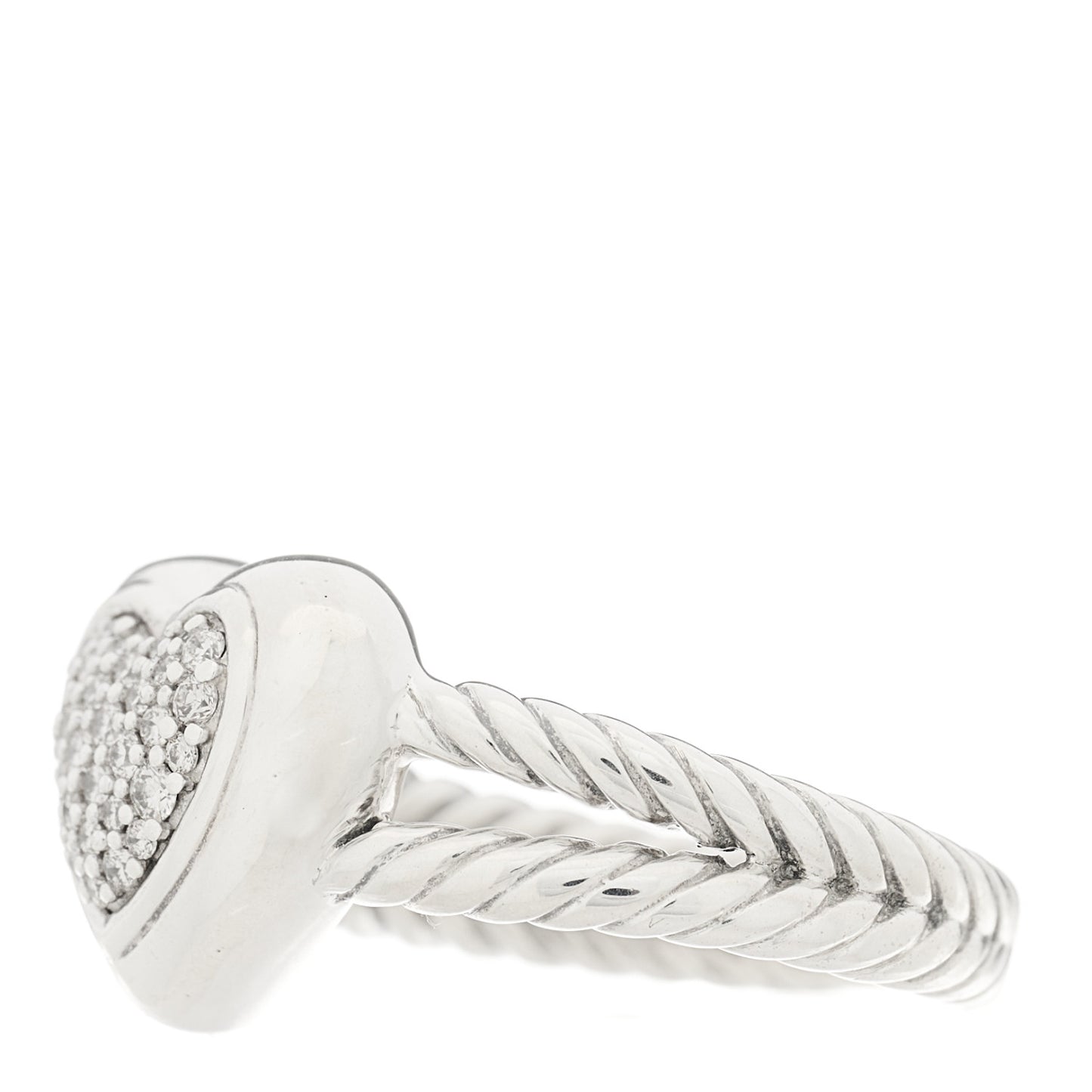 Sterling Silver Pave Diamond 13mm Heart Cable Ring 53 6.25