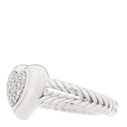 David Yurman Sterling Silver Pave Diamond 13mm Heart Cable Ring 53 6.25 3 of 5