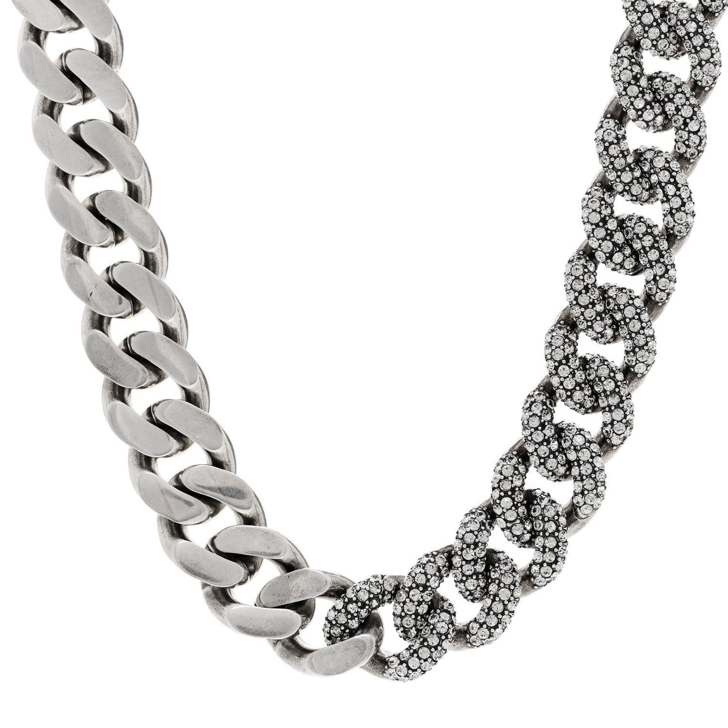 Crystal Curb Chain Necklace Oxidized Silver