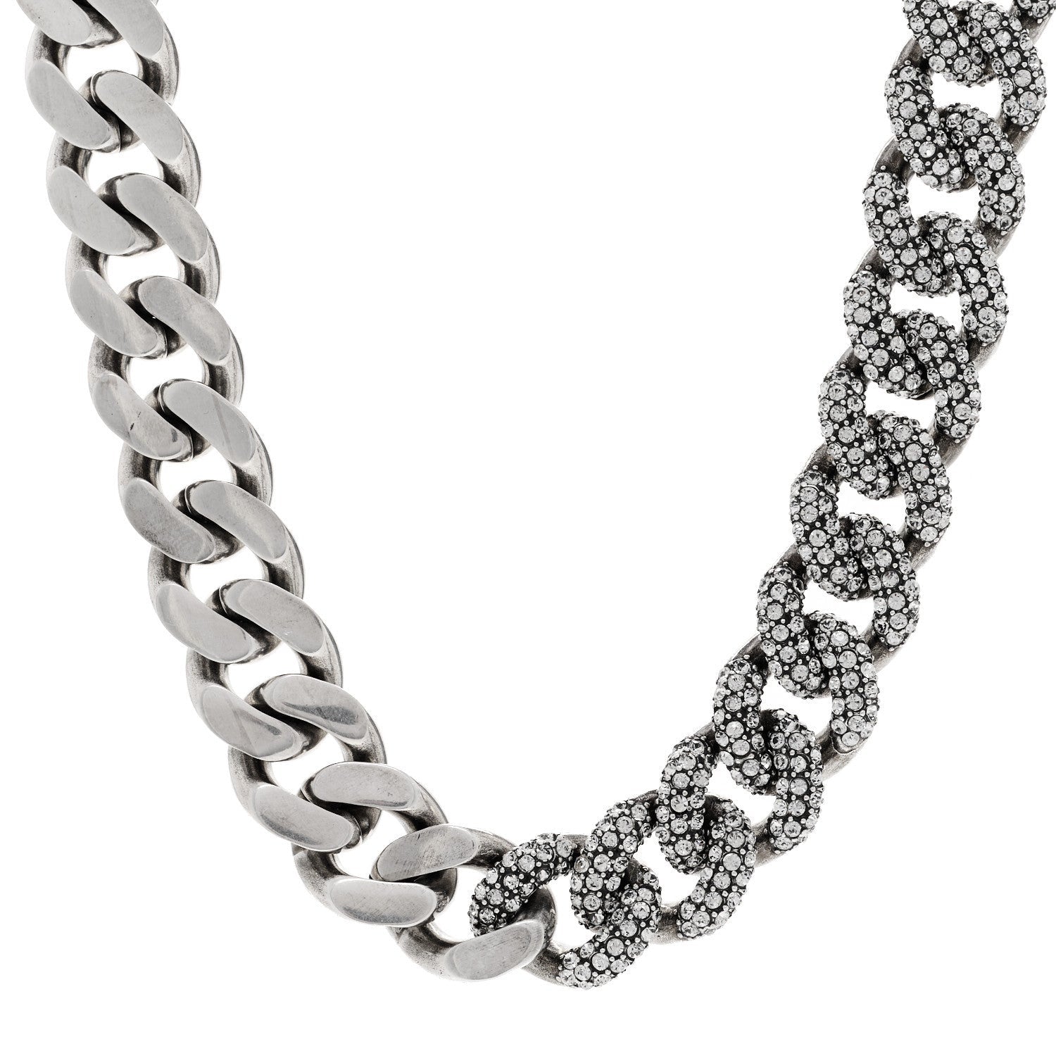 Saint Laurent Crystal Curb Chain Necklace Oxidized Silver 1 of 6
