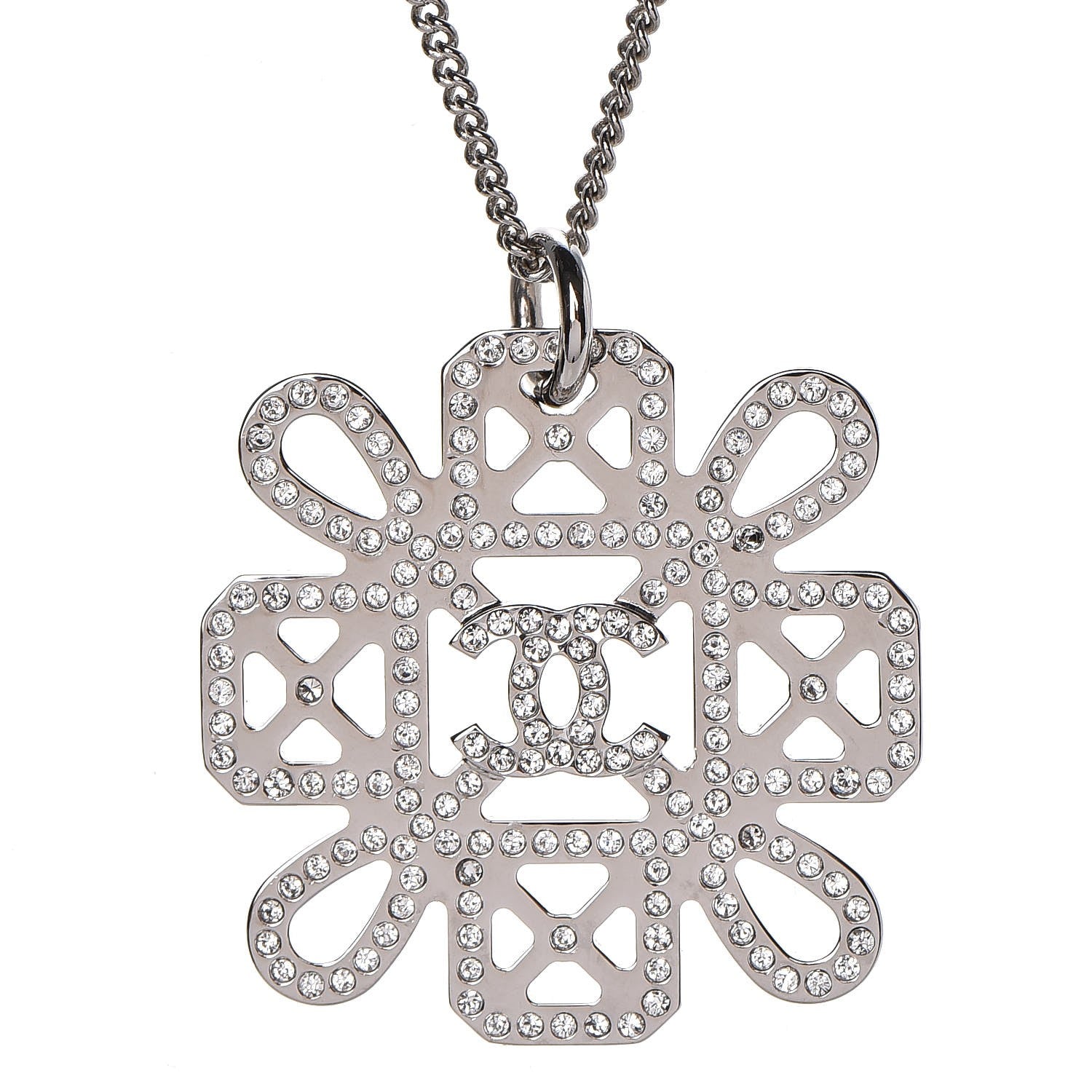 Chanel Crystal Strass Necklace Silver 3 of 6