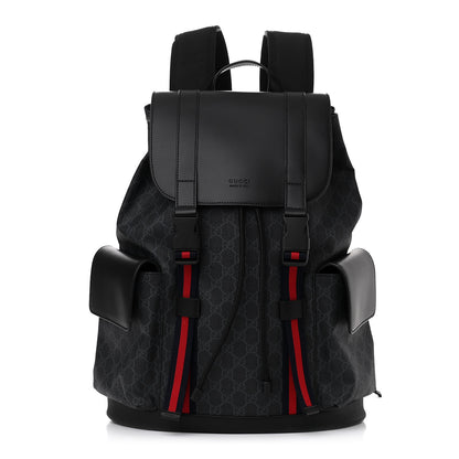 Gucci Soft GG Supreme Monogram Appia Calfskin Web Double Buckle Backpack Black 1 of 12