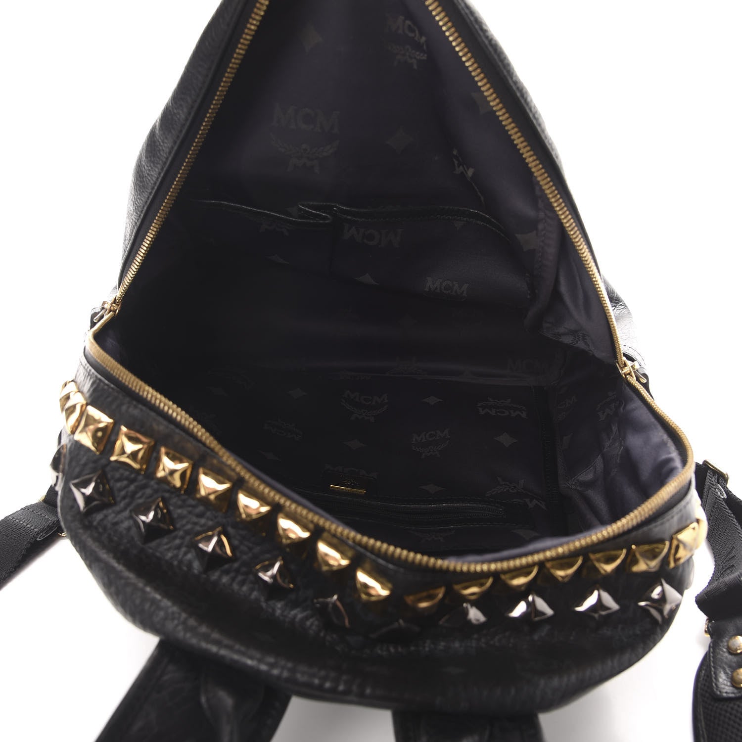 MCM Visetos Studded Colorblock Medium Stark Brock Backpack Black 4 of 13