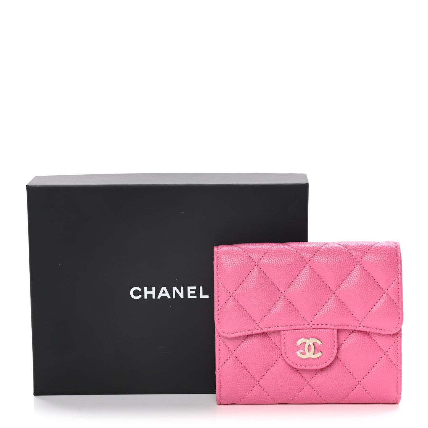 Caviar Quilted Compact Flap Wallet Pink