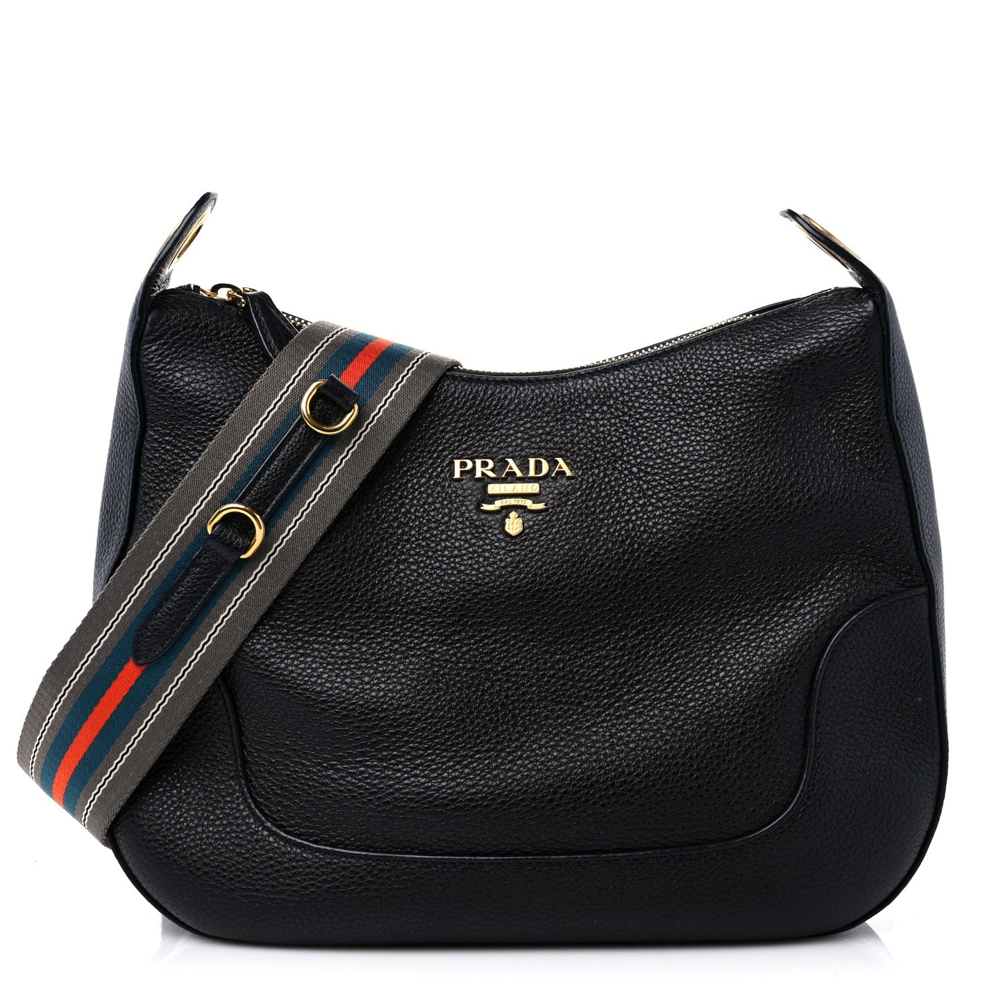 Vitello Daino Zippered Messenger Hobo Black