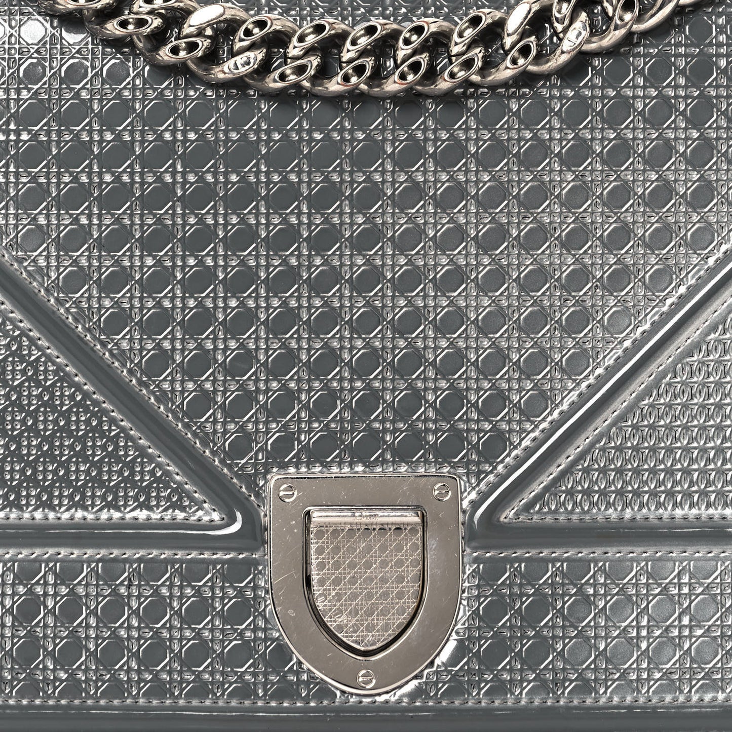 Metallic Patent Micro-Cannage Small Diorama Flap Bag Silver