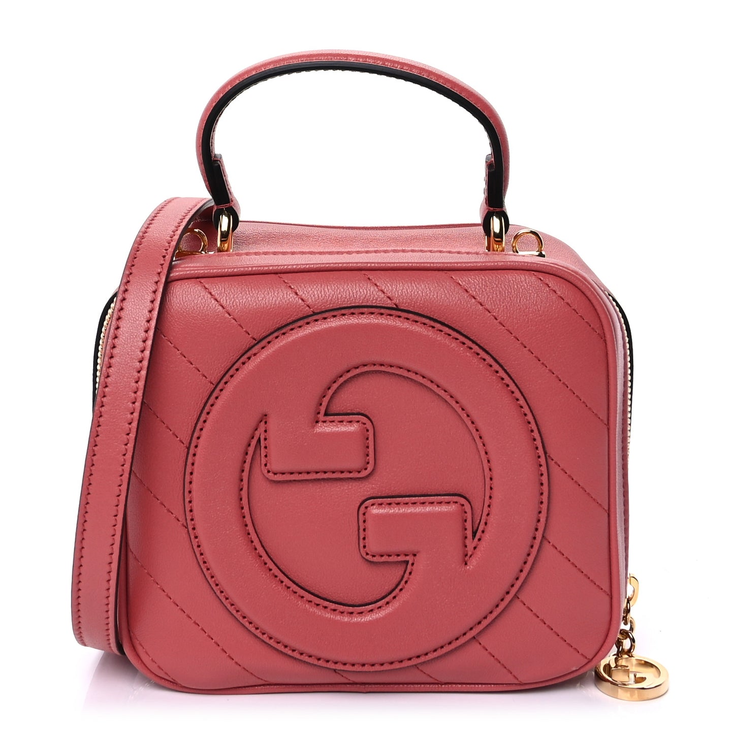 Sakai Be Green Calfskin Diagonal Stitched Blondie Top Handle Bag Pink
