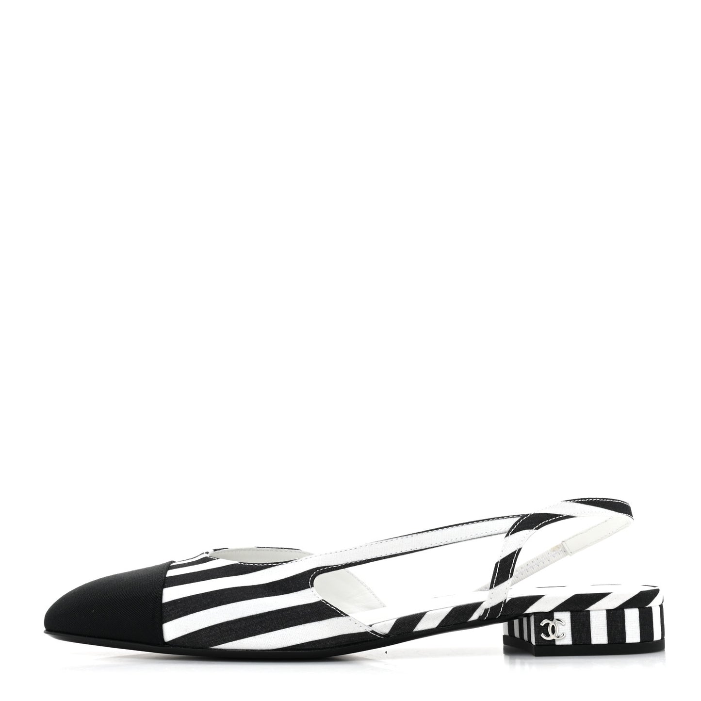 Fabric Grosgrain Cap Toe CC Slingback Flats 39 White Black