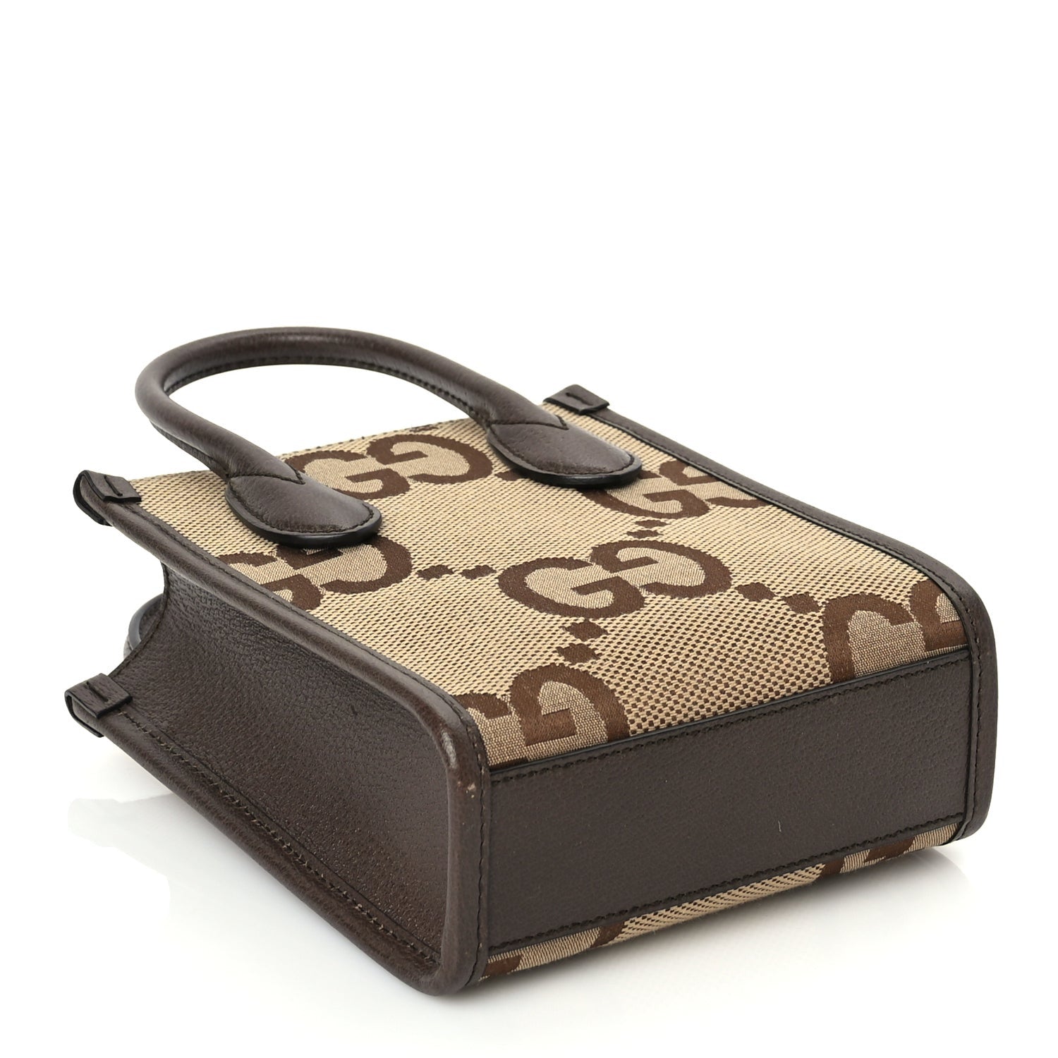 Gucci GUCCI Monogram Jumbo GG Textured Dollar Calfskin Web Mini Vertical Tote Camel Ebony New Acero 3 of 8