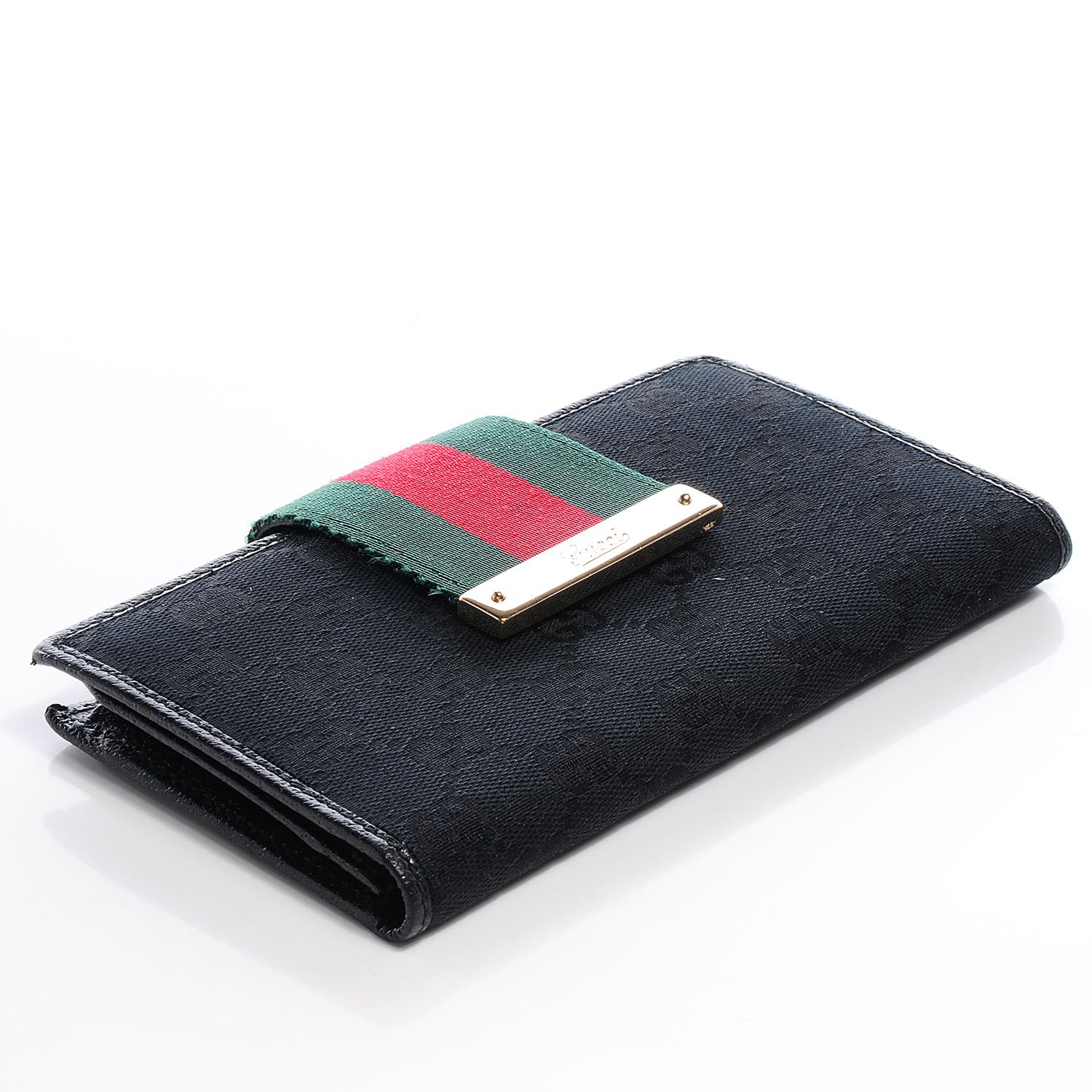 Gucci Monogram Calfskin Ladies Web Long Wallet Black 4 of 7