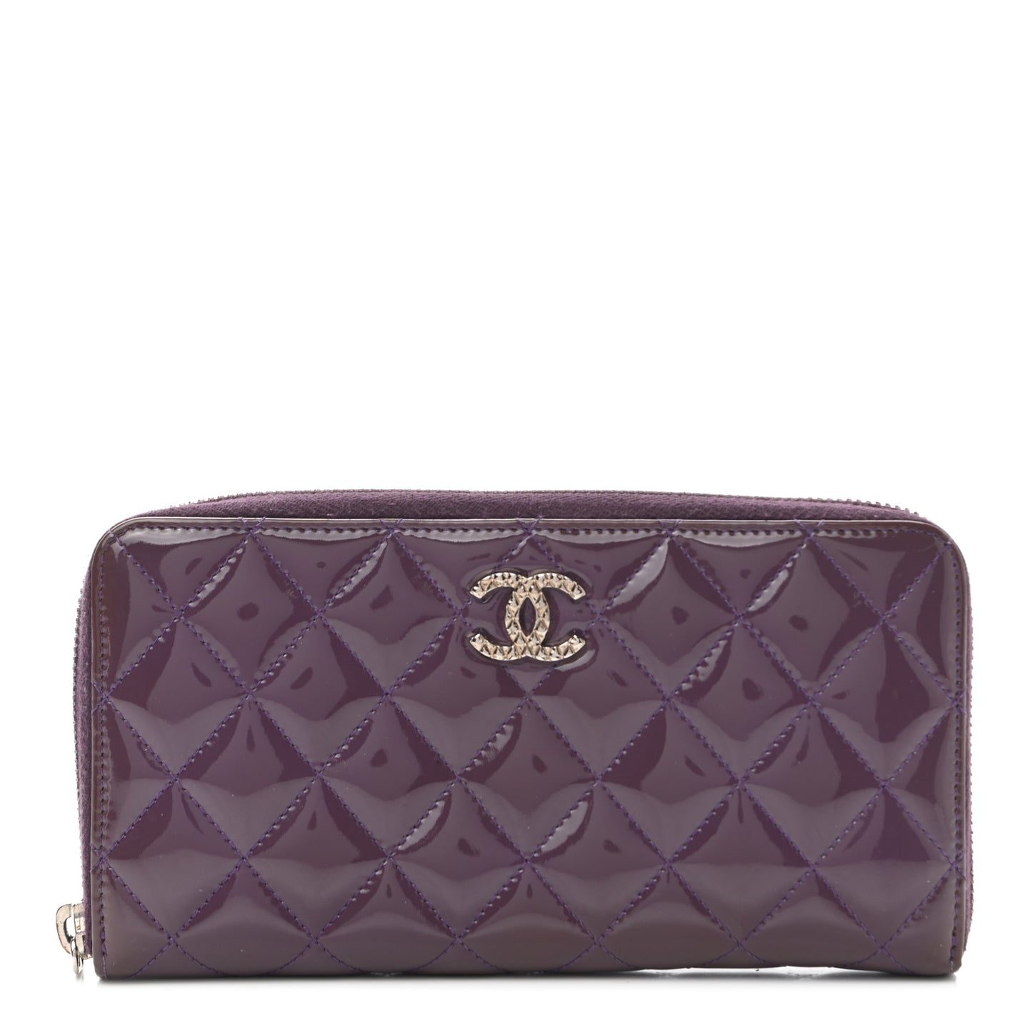 Patent Quilted Brilliant Zip Around Wallet Purple