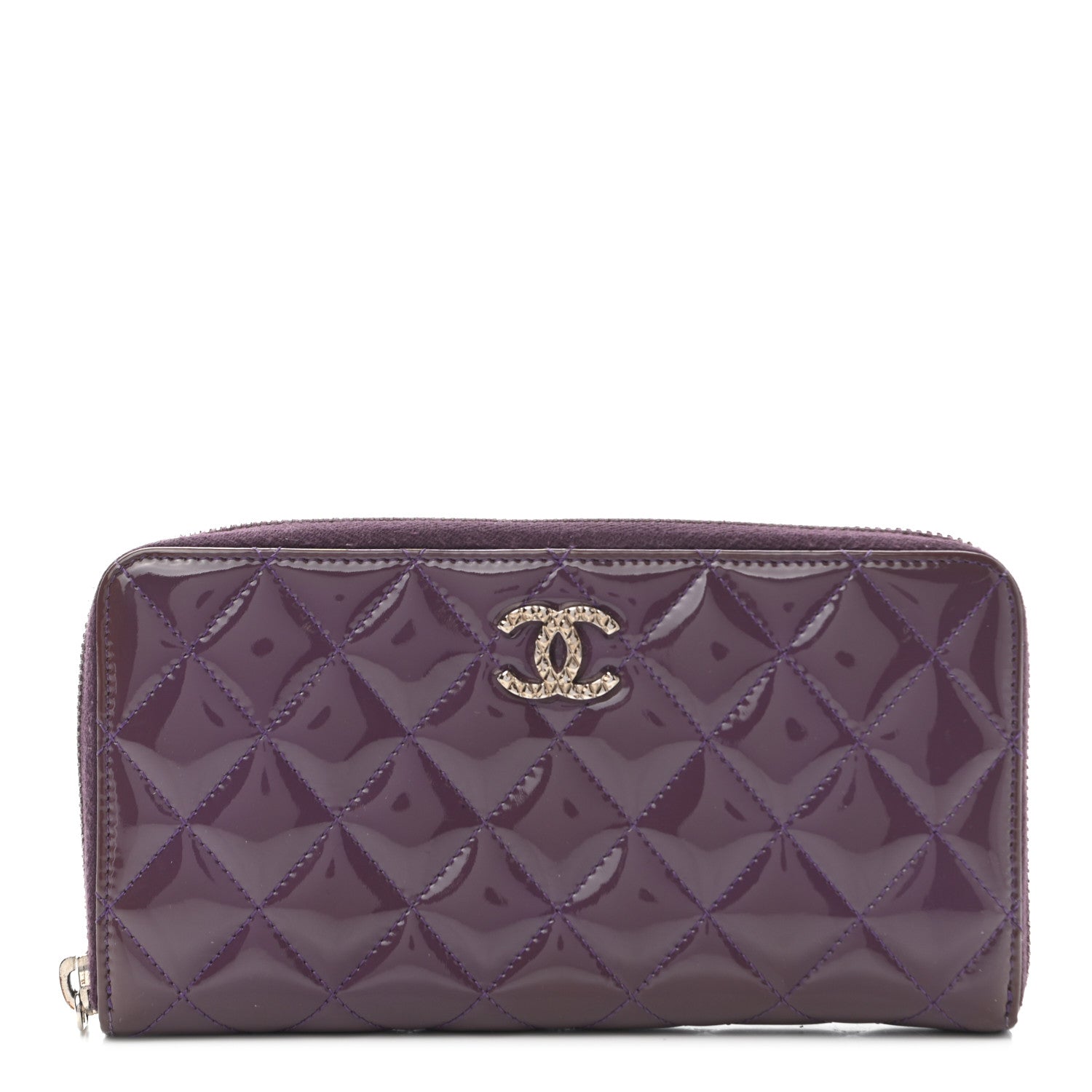 Chanel Patent Quilted Brilliant Zip Around Wallet Purple 1 of 11