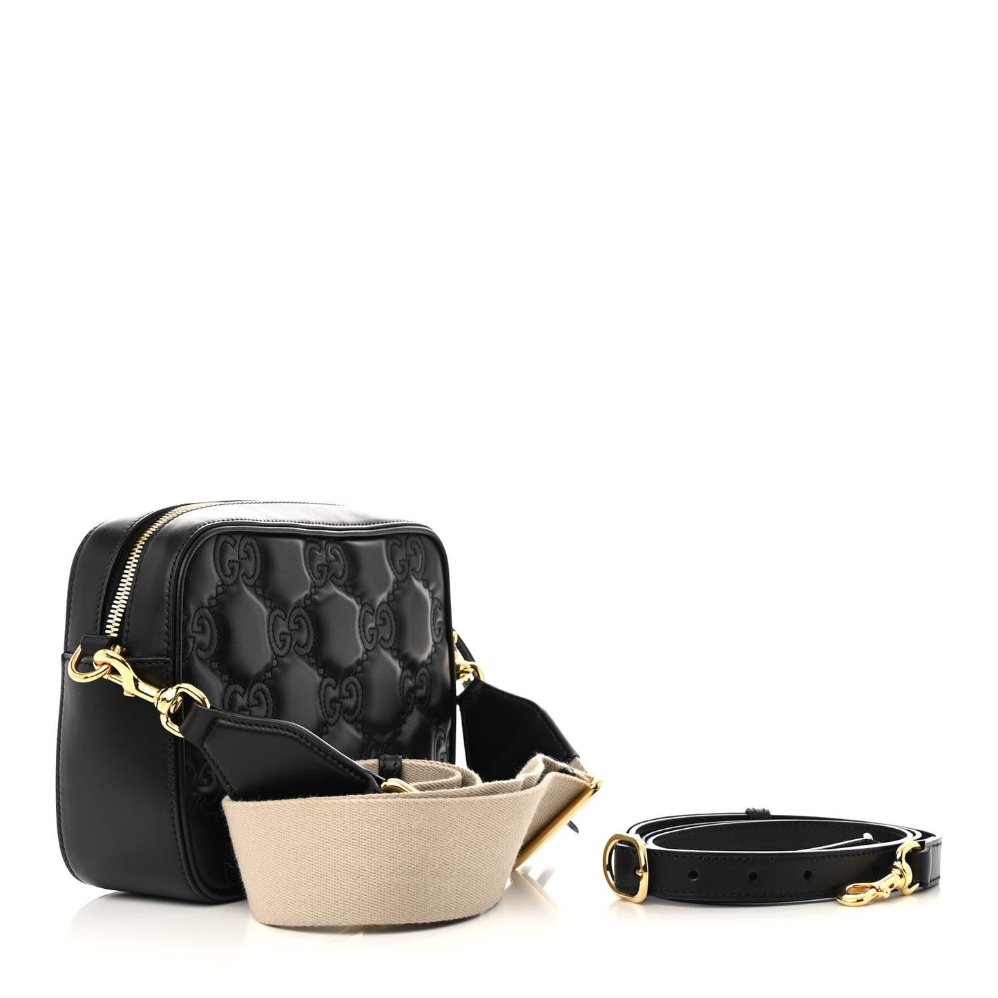Calfskin GG Matelasse Shoulder Bag Black Natural