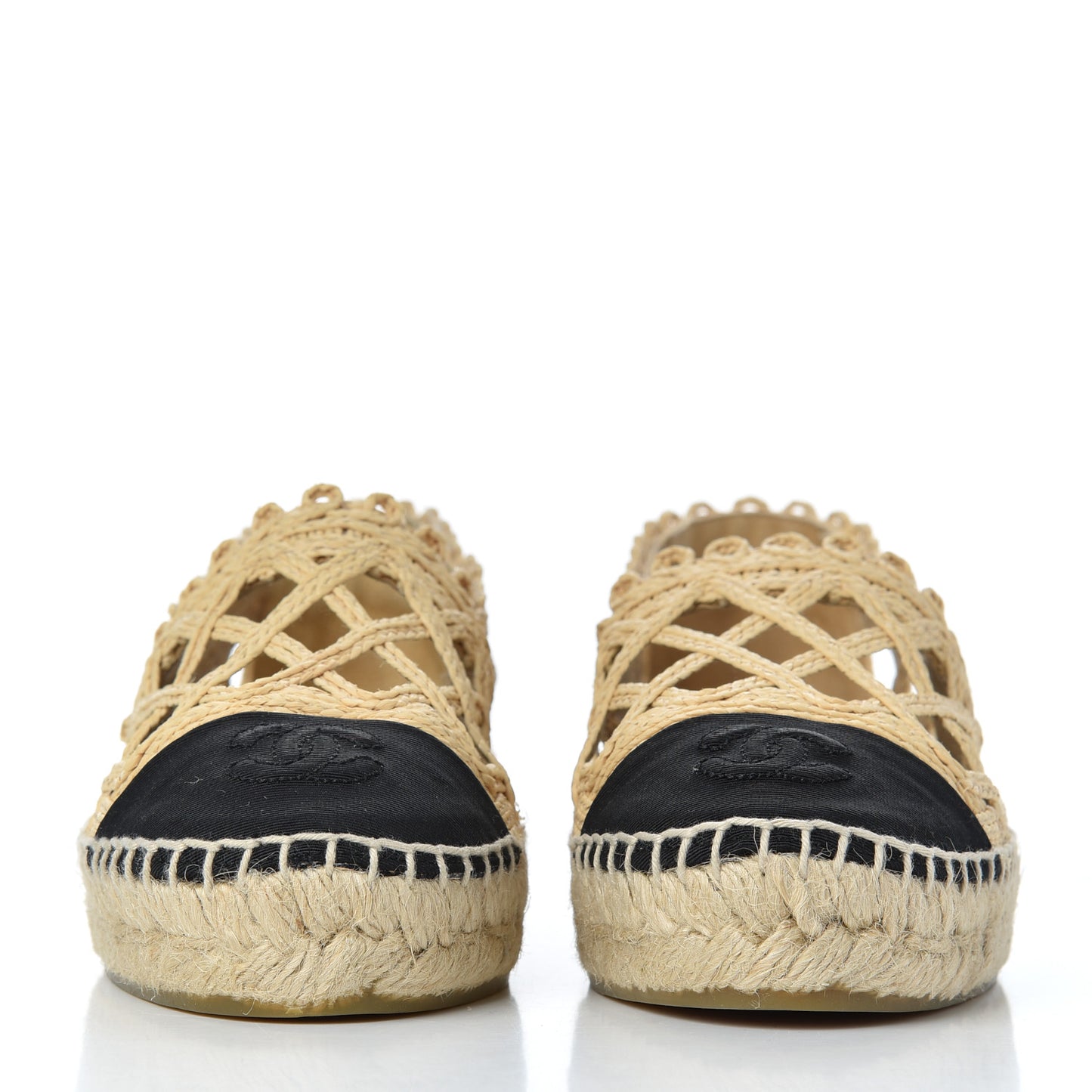 Woven Fabric Grosgrain CC Espadrilles 35 Beige Black