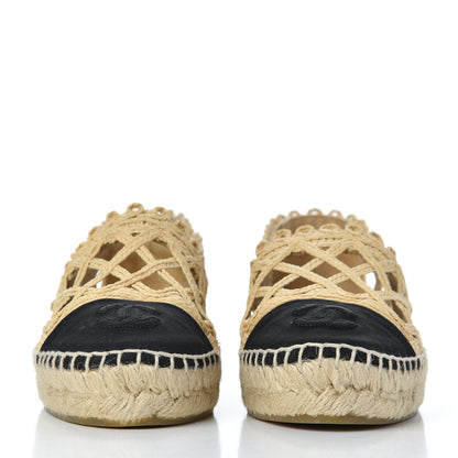 Chanel Woven Fabric Grosgrain CC Espadrilles 35 Beige Black 2 of 10