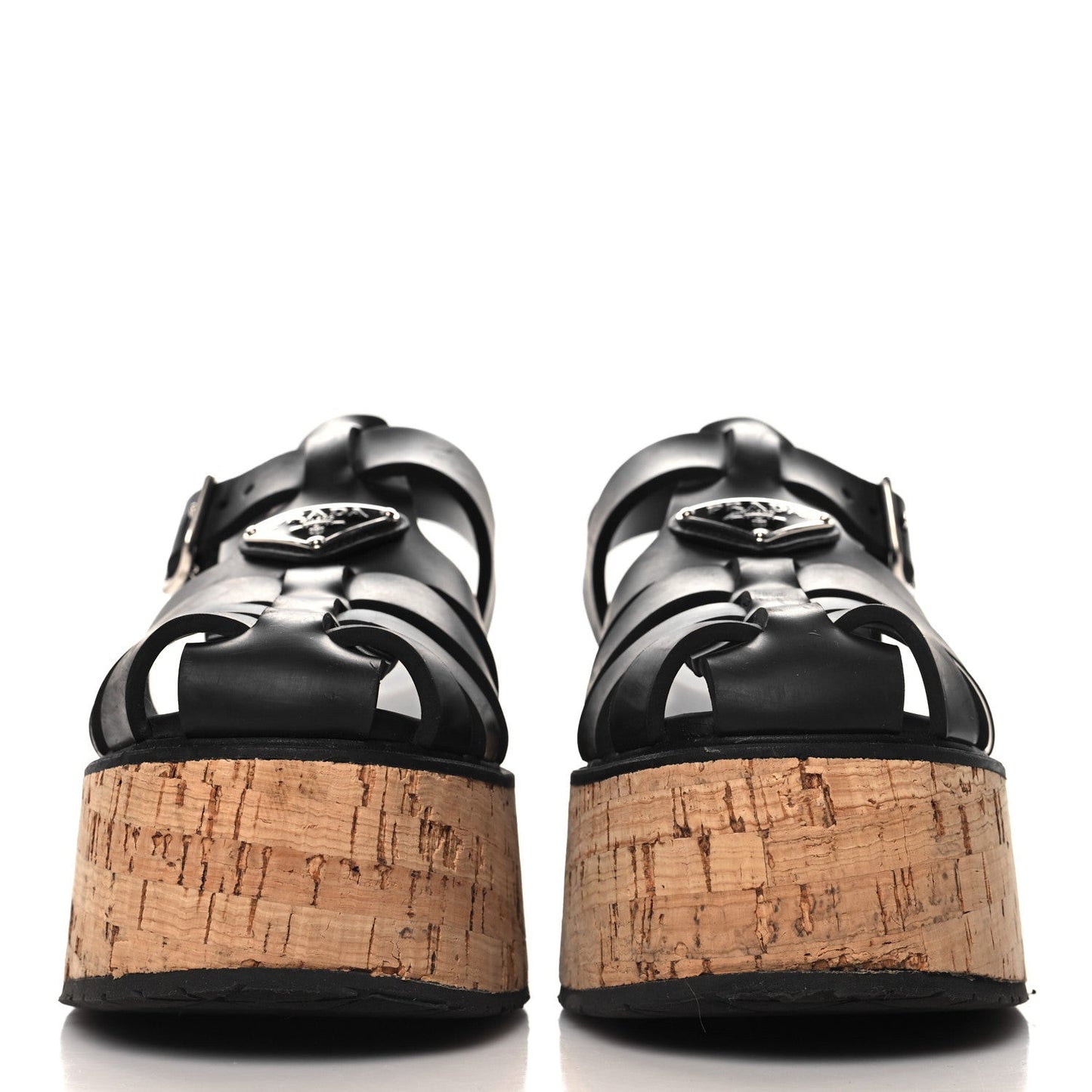 Rubber Soft Cork Triangle Fisherman 75mm Platform Sandals 37 Black