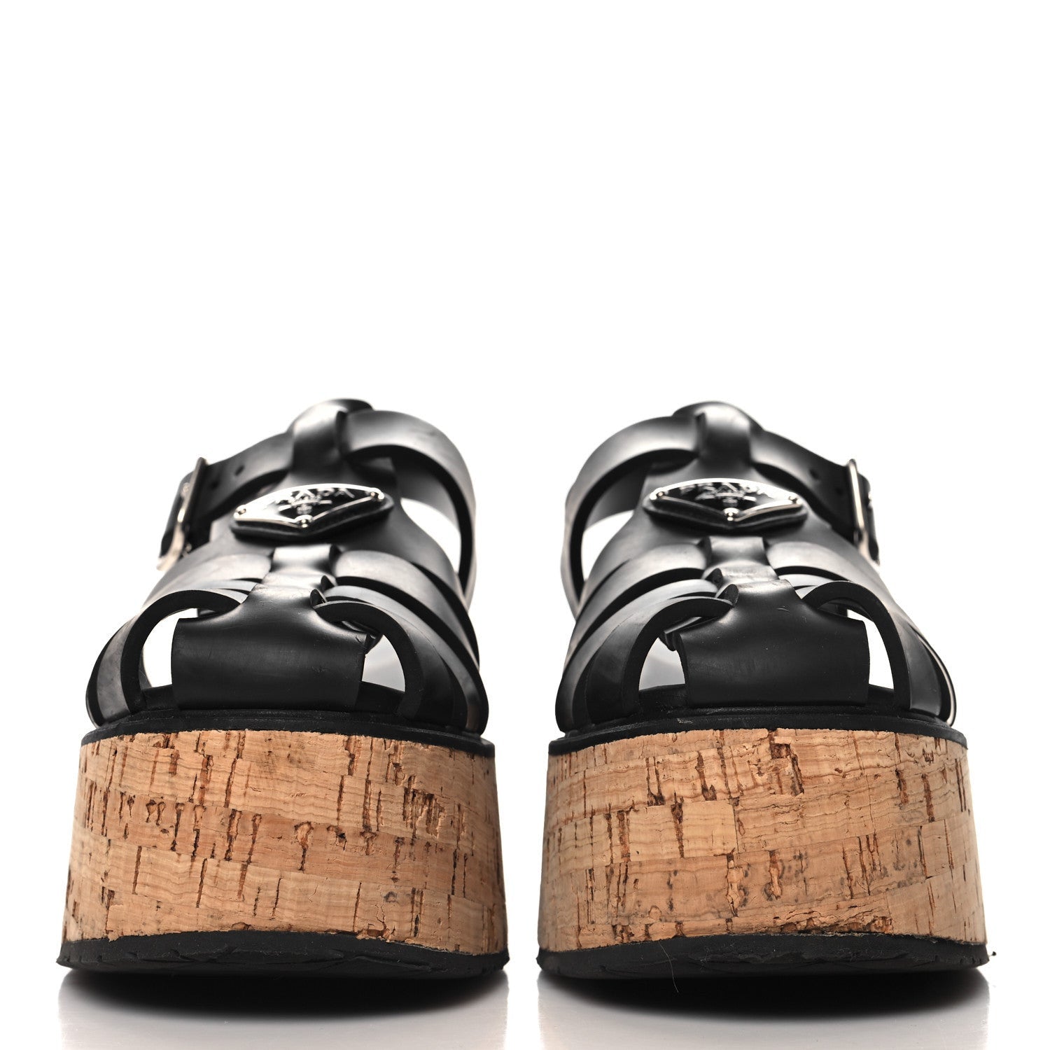 Prada Rubber Soft Cork Triangle Fisherman 75mm Platform Sandals 37 Black 3 of 7