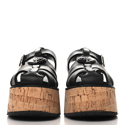 Prada Rubber Soft Cork Triangle Fisherman 75mm Platform Sandals 37 Black 3 of 7